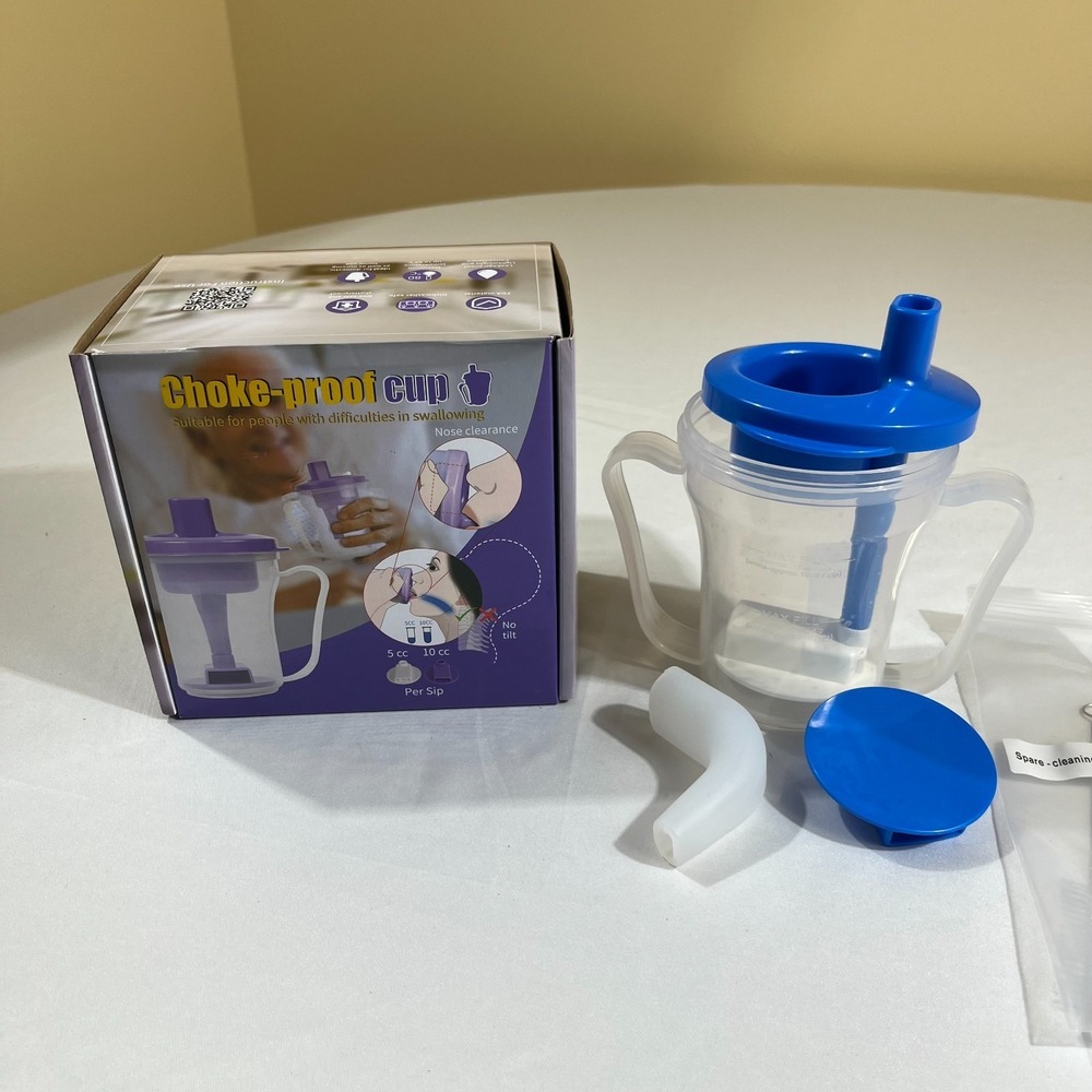 Ehucon Dysphagia Cup Choke Proof Regulating Drinking Aid Swallowing Assist Blue